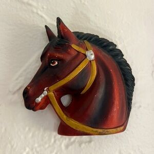 Vintage Mid-Century Horse Head Wall Plaque Ceramic Chalkware Equestrian Decor 5”